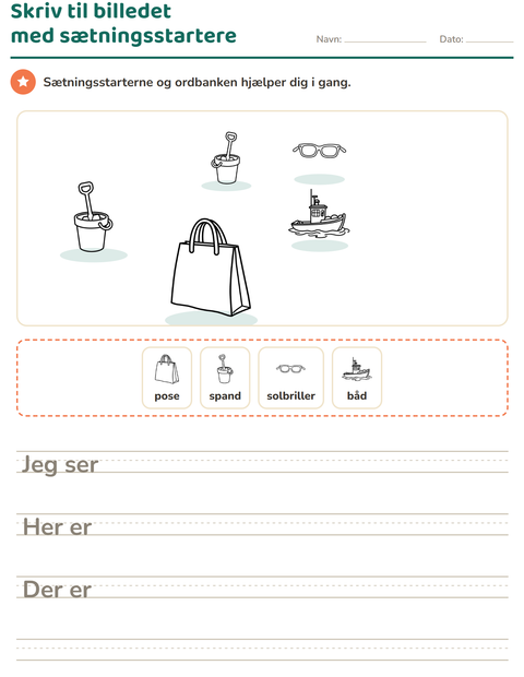 Forhåndsvisning af Skriv til billedet-arbejdsark med Strand SH 2 til 2. klasse