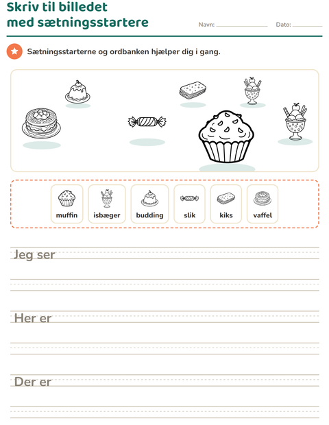 Forhåndsvisning af Skriv til billedet-arbejdsark med Dessert (S/H) til 2. klasse