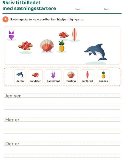 Forhåndsvisning af Skriv til billedet-arbejdsark med Sommer til 2. klasse