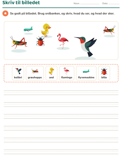 Forhåndsvisning af Skriv til billedet-arbejdsark med Ting der flyver til 2. klasse