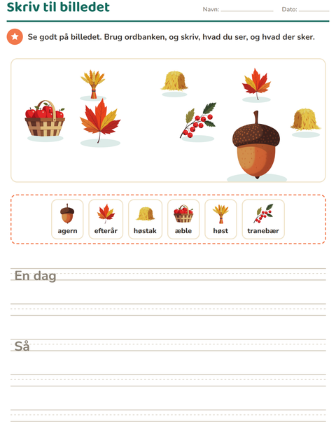 Forhåndsvisning af Skriv til billedet-arbejdsark med Thanksgiving til 2. klasse