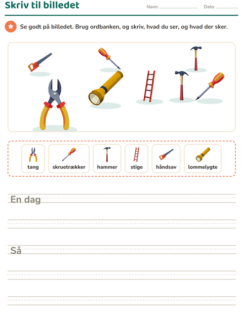 Forhåndsvisning af Skriv til billedet-arbejdsark med Værktøj til 2. klasse