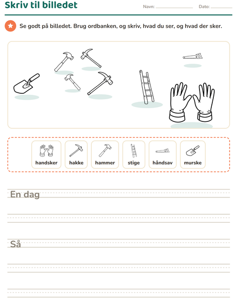 Forhåndsvisning af Skriv til billedet-arbejdsark med Værktøj SH til 2. klasse