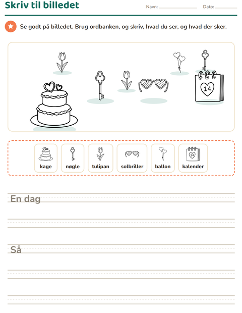 Forhåndsvisning af Skriv til billedet-arbejdsark med Valentinsdag SH 2 til 2. klasse