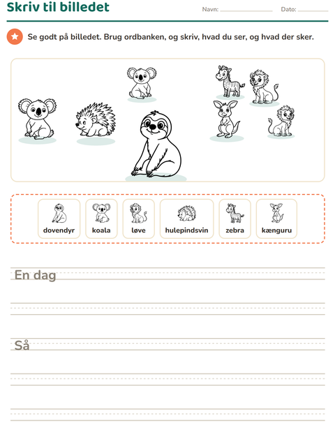 Forhåndsvisning af Skriv til billedet-arbejdsark med Zoodyr SH til 2. klasse