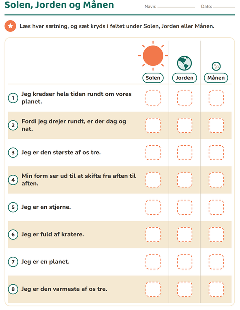 Solsystemet – Solen, Jorden og Månen – 1. klasse