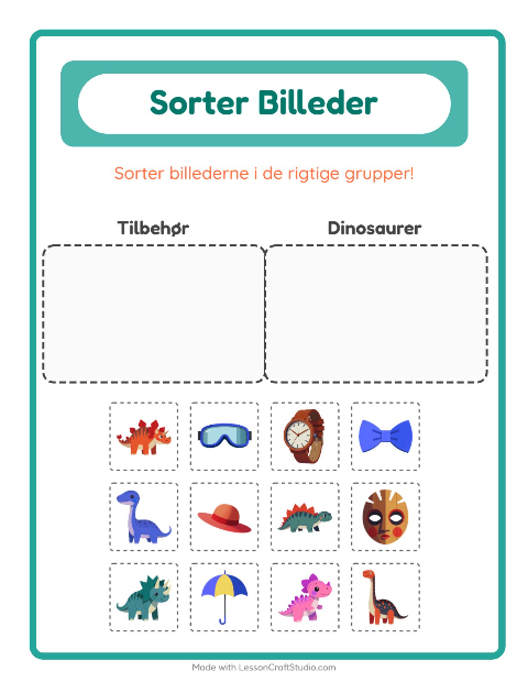 Forhåndsvisning af Sortér Billeder-arbejdsark til Børnehaveklasse
