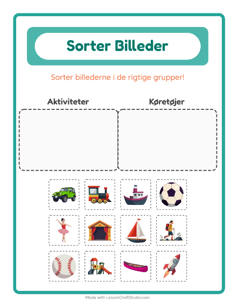 Sortér billederne: Aktiviteter og Køretøjer