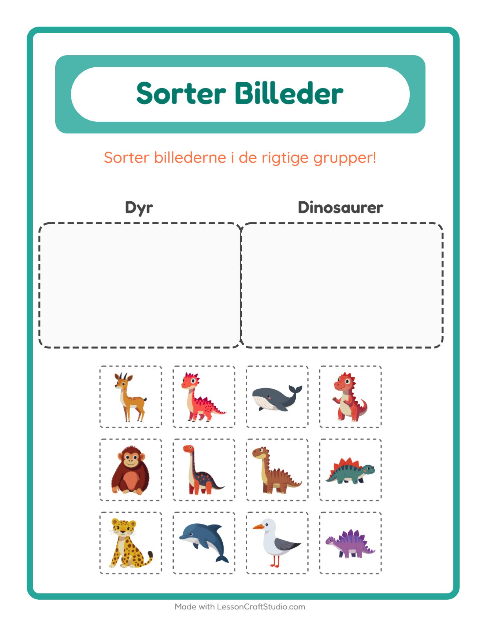 Sortér billederne: Dyr og Dinosaurer