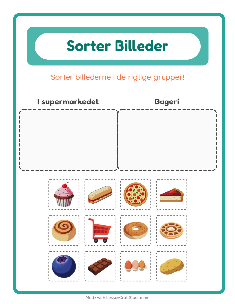 Sortér billederne: I supermarkedet og Bageri
