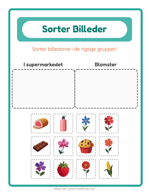 Forhåndsvisning af Sortér Billeder-arbejdsark til Børnehaveklasse