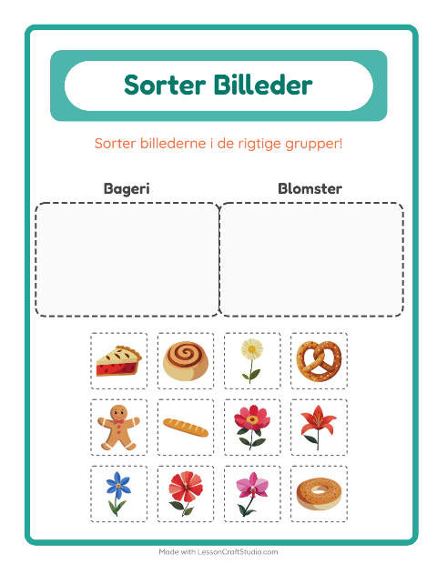 Sortér billederne: Bageri og Blomster