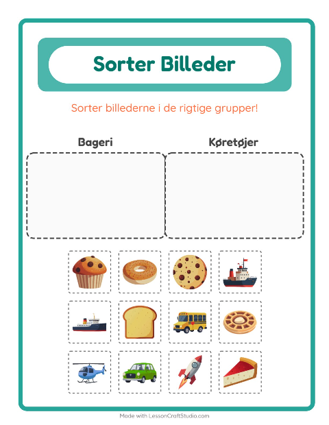 Sortér billederne: Bageri og Køretøjer