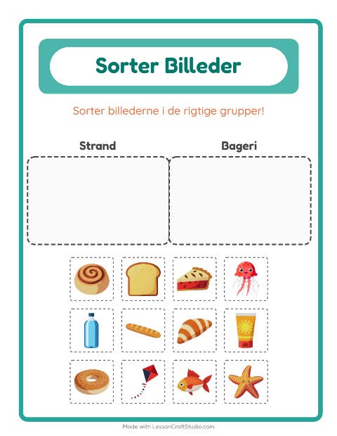 Sortér billederne: Strand og Bageri