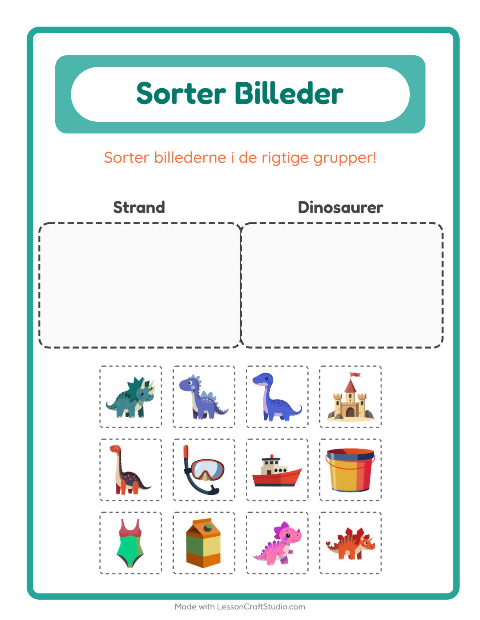 Forhåndsvisning af Sortér Billeder-arbejdsark til Børnehaveklasse