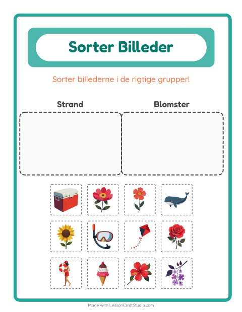 Sortér billederne: Strand og Blomster