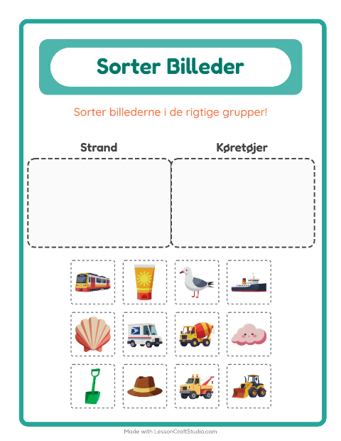 Forhåndsvisning af Sortér Billeder-arbejdsark til Børnehaveklasse