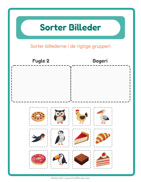 Sortér billederne: Fugle 2 og Bageri