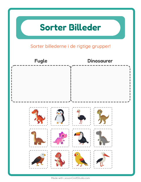 Forhåndsvisning af Sortér Billeder-arbejdsark til Børnehaveklasse