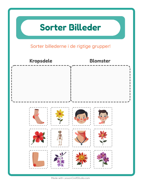 Forhåndsvisning af Sortér Billeder-arbejdsark til Børnehaveklasse