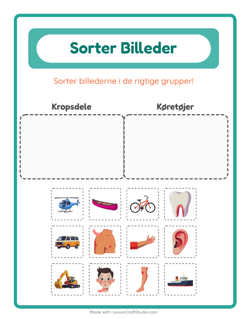 Sortér billederne: Kropsdele og Køretøjer