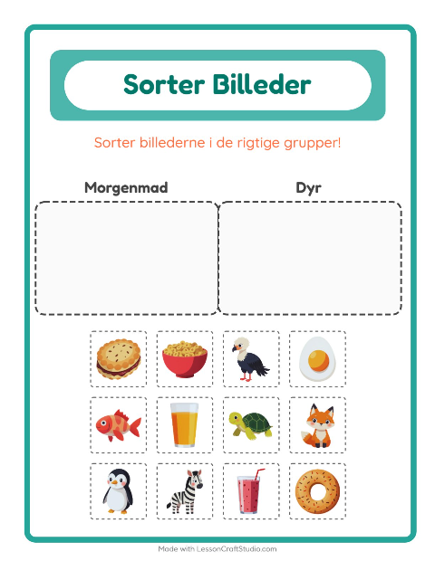 Sortér billederne: Morgenmad og Dyr