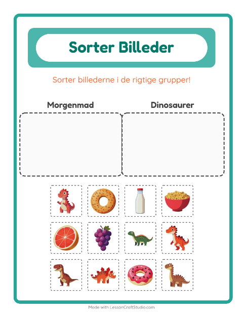 Sortér billederne: Morgenmad og Dinosaurer