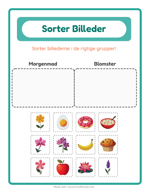 Sortér billederne: Morgenmad og Blomster