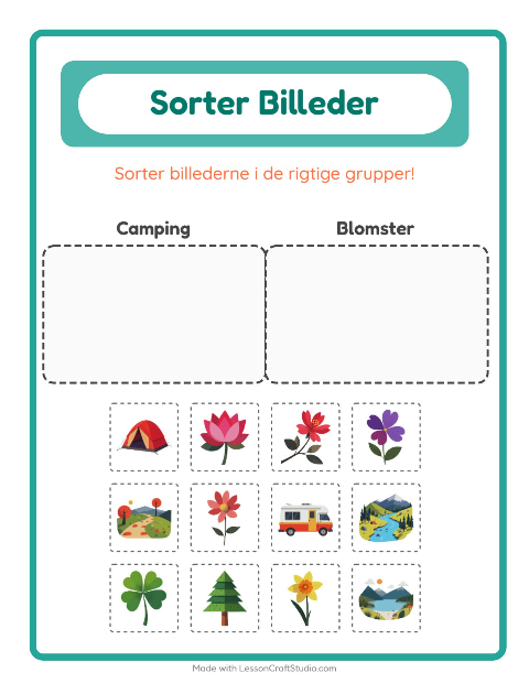 Forhåndsvisning af Sortér Billeder-arbejdsark til Børnehaveklasse