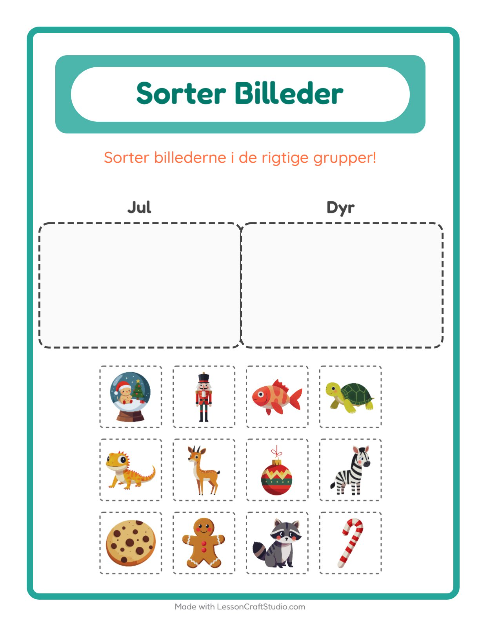 Forhåndsvisning af Sortér Billeder-arbejdsark til Børnehaveklasse