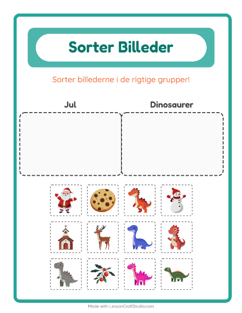 Sortér billederne: Jul og Dinosaurer
