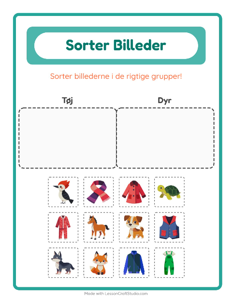 Sortér billederne: Tøj og Dyr