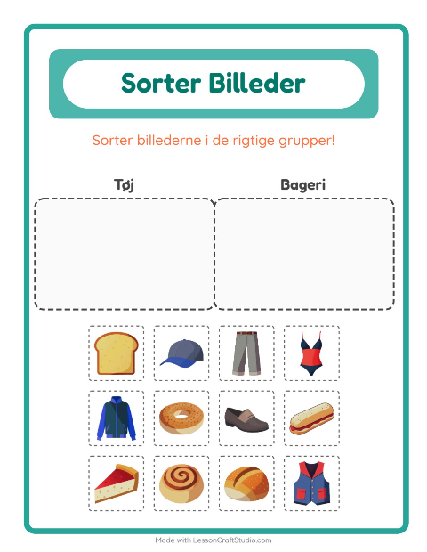 Sortér billederne: Tøj og Bageri