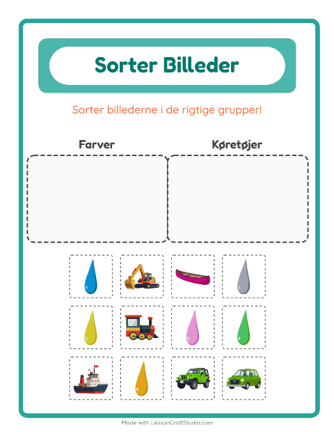 Forhåndsvisning af Sortér Billeder-arbejdsark til Børnehaveklasse