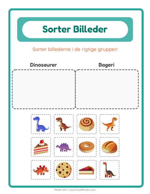 Sortér billederne: Dinosaurer og Bageri