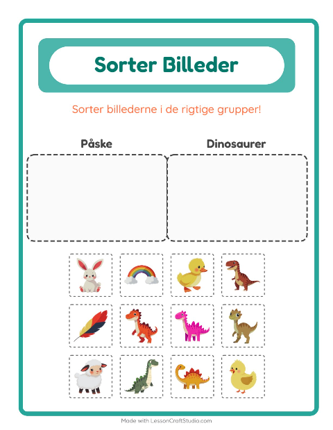 Forhåndsvisning af Sortér Billeder-arbejdsark til Børnehaveklasse