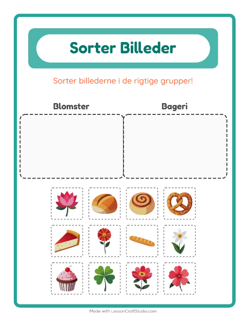Sortér billederne: Blomster og Bageri
