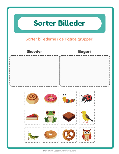 Sortér billederne: Skovdyr og Bageri