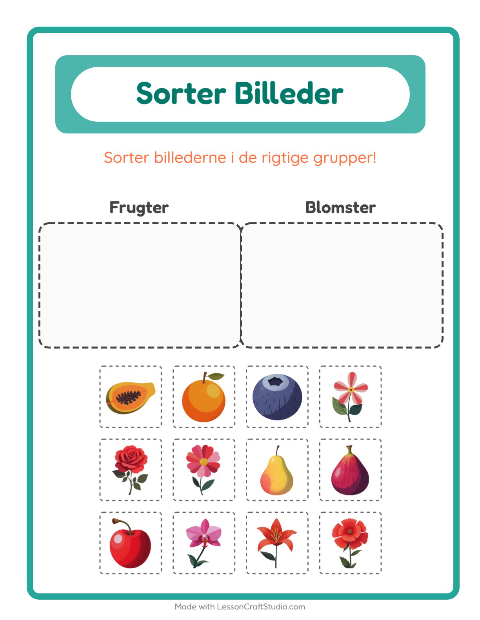 Sortér billederne: Frugter og Blomster