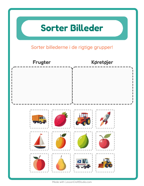 Forhåndsvisning af Sortér Billeder-arbejdsark til Børnehaveklasse