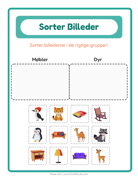 Sortér billederne: Møbler og Dyr