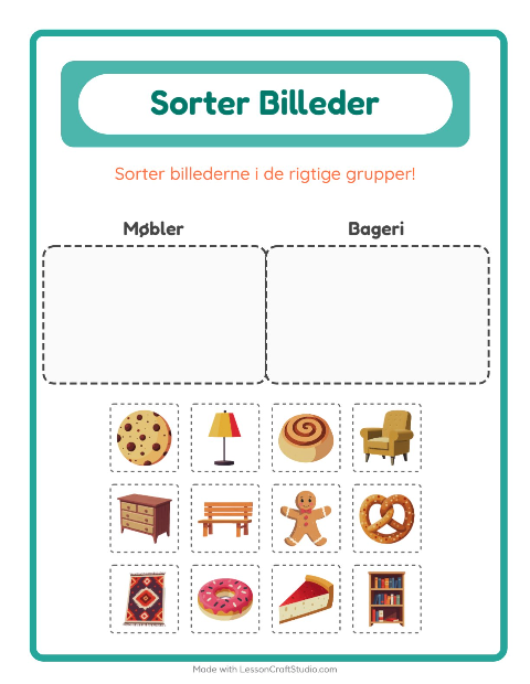 Sortér billederne: Møbler og Bageri