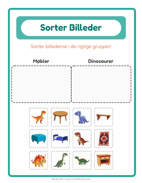 Sortér billederne: Møbler og Dinosaurer