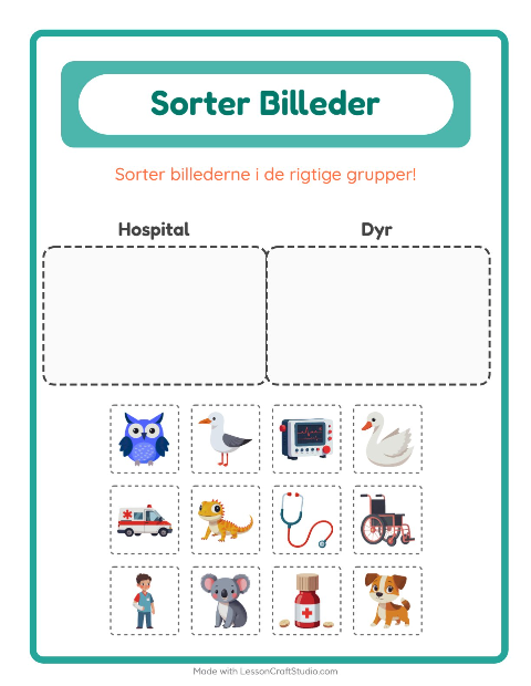 Sortér billederne: Hospital og Dyr