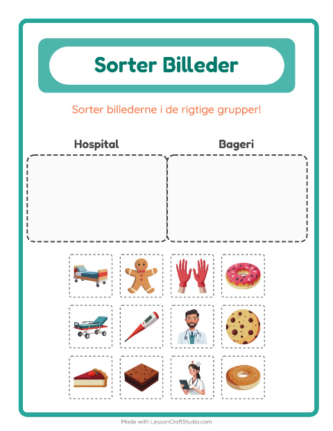 Sortér billederne: Hospital og Bageri