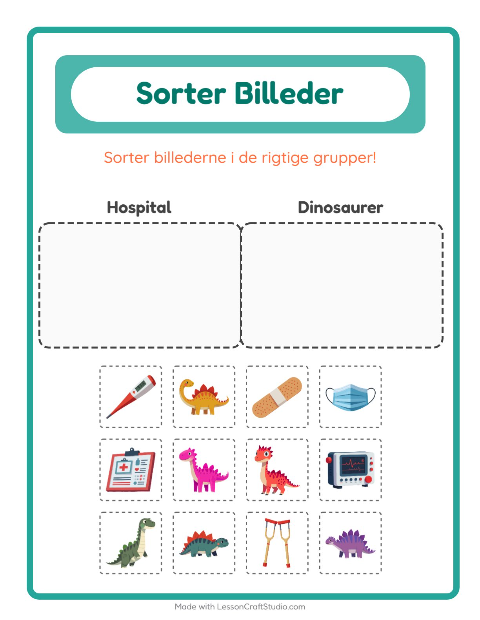 Sortér billederne: Hospital og Dinosaurer