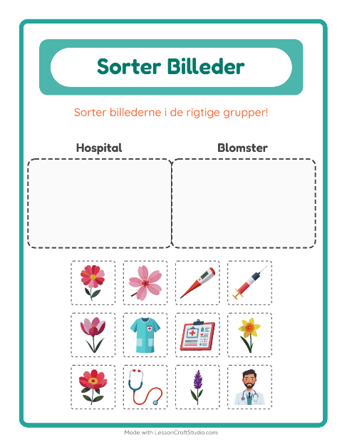 Forhåndsvisning af Sortér Billeder-arbejdsark til Børnehaveklasse
