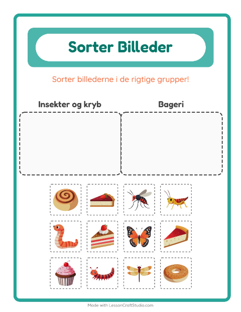 Sortér billederne: Insekter og kryb og Bageri