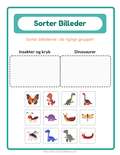 Sortér billederne: Insekter og kryb og Dinosaurer