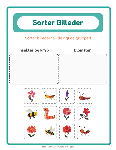 Forhåndsvisning af Sortér Billeder-arbejdsark til Børnehaveklasse